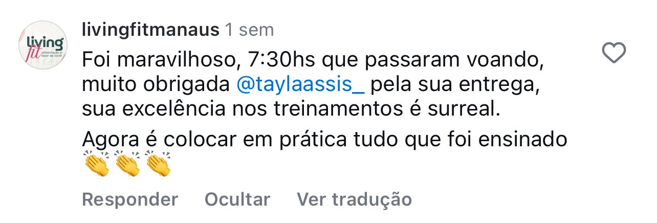 Mensagem de aluna dizendo que as sete horas e meia passaram voando